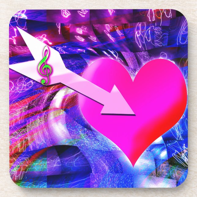 When Music arrow targeted heart Drink Coaster (Front)