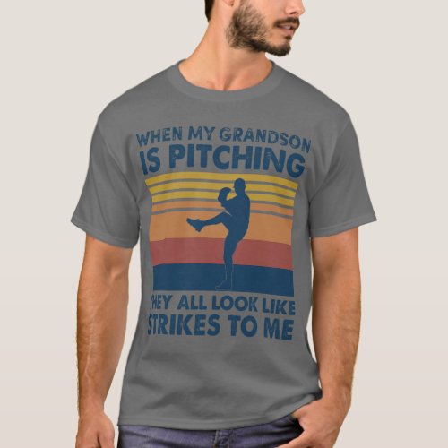 When My Grandson Is Pitching Baseball Nana Retro G T_Shirt