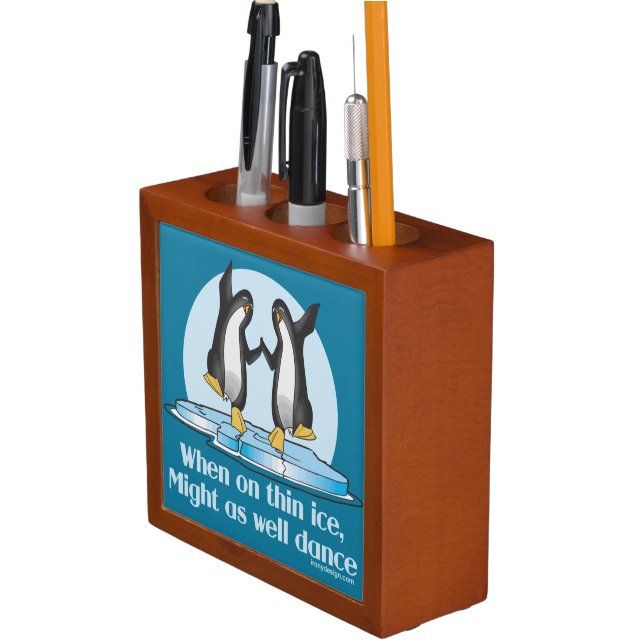 When On Thin Ice Penguins Funny Design Pencil/Pen Holder (In Situ)