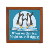 When On Thin Ice Penguins Funny Design Pencil/Pen Holder (Front)