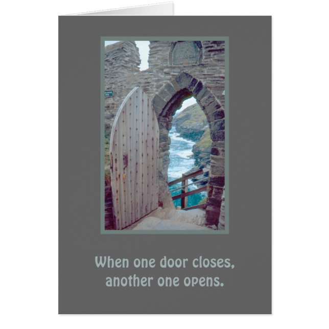 "WHEN ONE DOOR CLOSES"/RUSTIC DOOR TO OCEAN CARDS (Front)