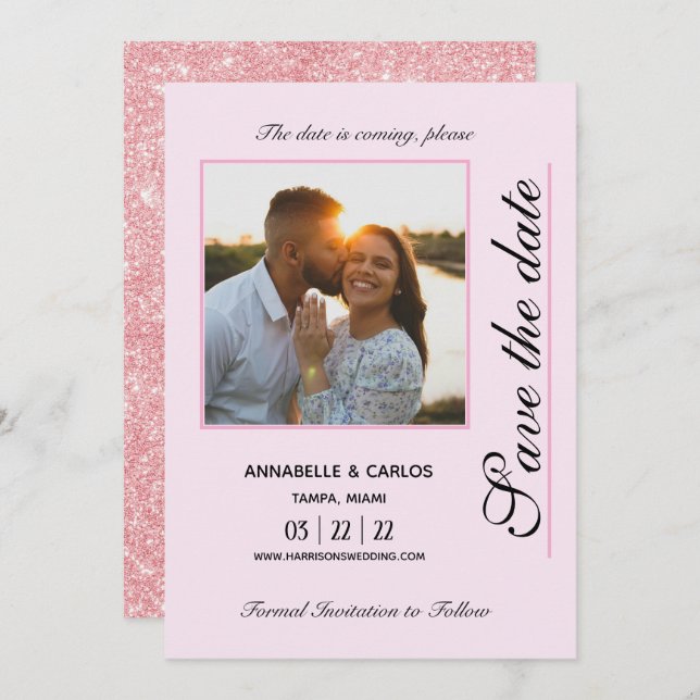 When Paris is not so Far Save the Date Pink Glitzy Invitation (Front/Back)