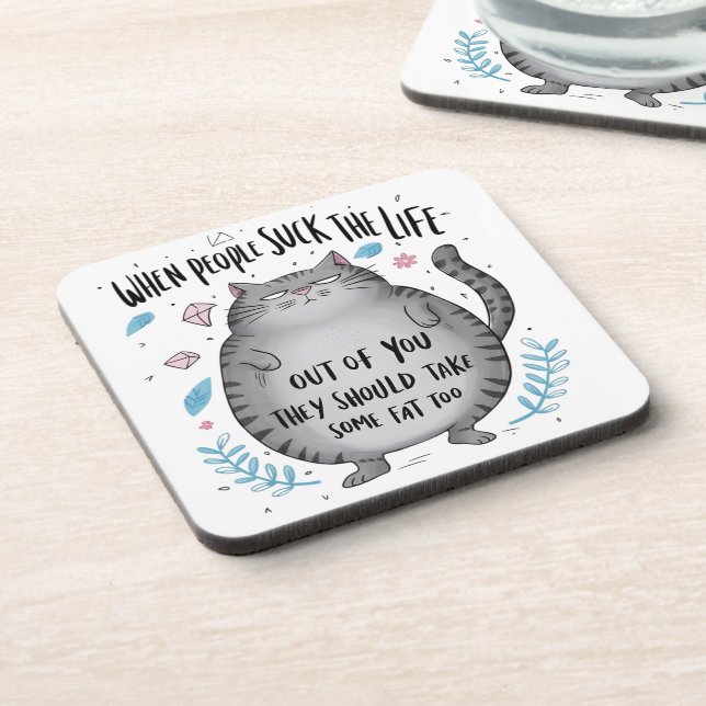 When People Suck Funny Cat Lover Gift  Beverage Coaster (Left Side)