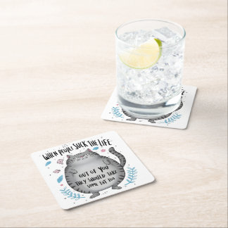 When People Suck Funny Cat Lover Gift  Square Paper Coaster