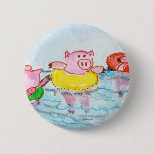 When Piglets Float  - Swimming Pigs Button