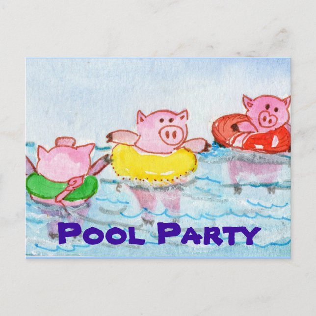 When Piglets Float  - Swimming Pigs Invitation Postcard (Front)