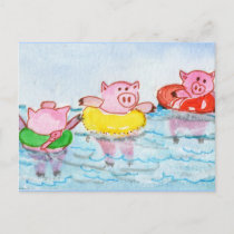 When Piglets Float  - Swimming Pigs Postcard