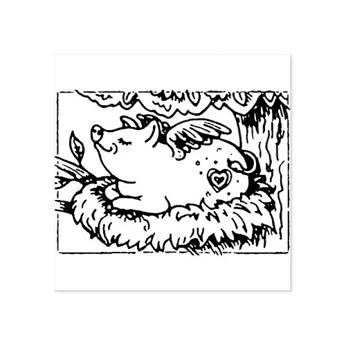 WHEN PIGLETS FLY THEY MAKE NESTS CUTE FLYING PIG RUBBER STAMP