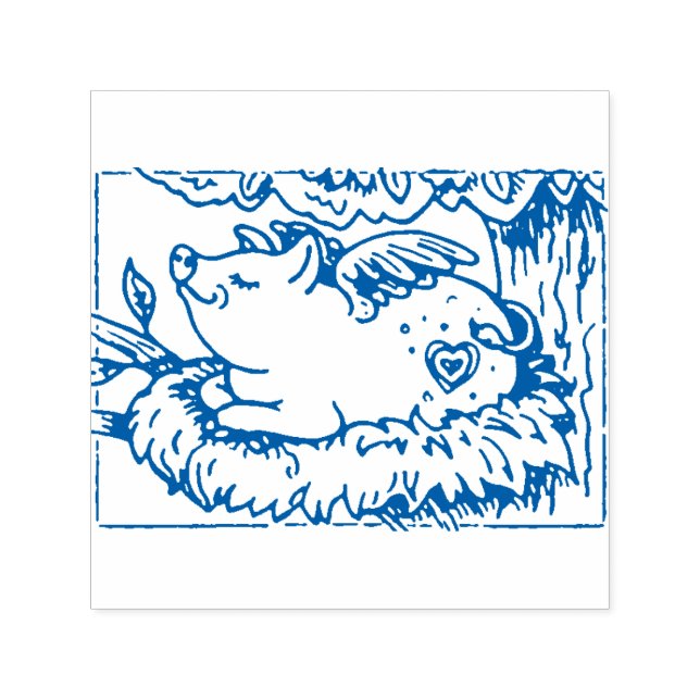 WHEN PIGLETS FLY THEY MAKE NESTS, CUTE FLYING PIG SELF-INKING STAMP (Design)