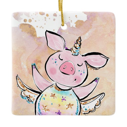 When Pigs Fly, A Magical Pigicorn Ceramic Ornament
