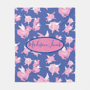 When pigs fly cute pink blue fleece blanket