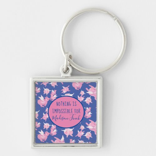 When pigs fly cute pink blue keychain