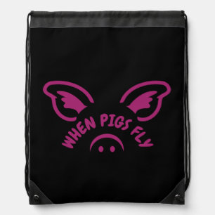 When pigs fly drawstring bag