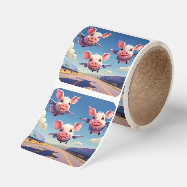 When Pigs Fly Funny Airplane Pigs Square Sticker (Roll)