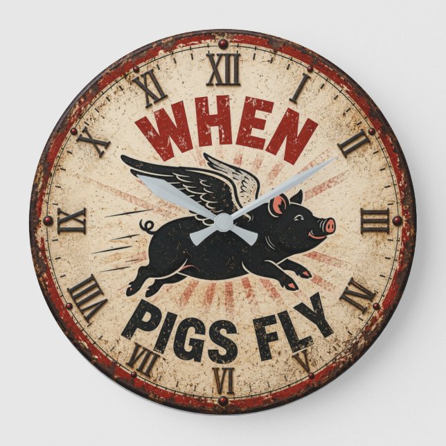 When Pigs Fly Funny Farmhouse Large Clock (Front)