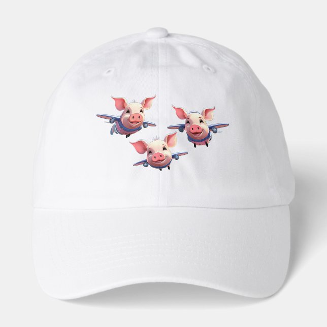 When Pigs Fly Funny Pig Airplanes Hat (Front)