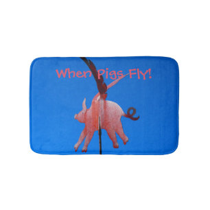 When Pigs Fly Funny, Whimsical Bathroom Decor Mat