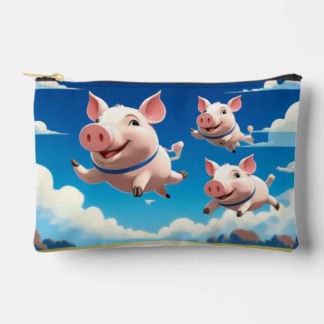 When Pigs Fly Funny Winged Pigs Accessory Pouch (Front)