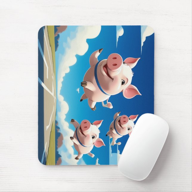 When Pigs Fly Funny Winged Pigs Mouse Pad (With Mouse)