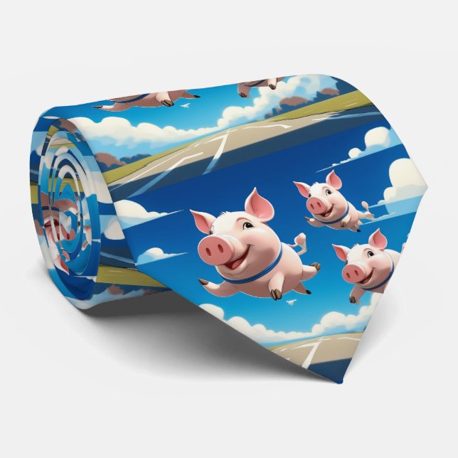 When Pigs Fly Funny Winged Pigs Neck Tie (Rolled)