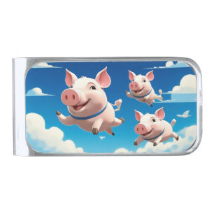 When Pigs Fly Funny Winged Pigs Silver Finish Money Clip