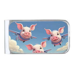 When Pigs Fly Funny Winged Pigs Silver Finish Money Clip