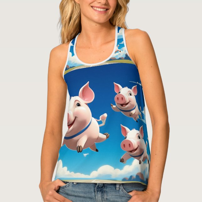 When Pigs Fly Funny Winged Pigs Tank Top (Front)
