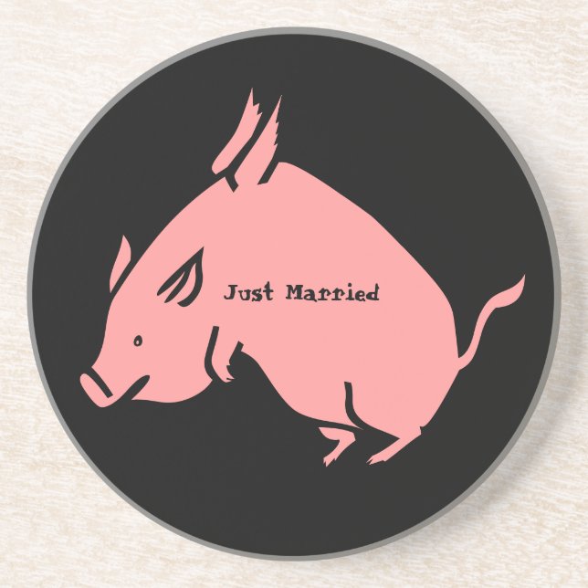 When pigs fly "Just Married" coaster (Front)