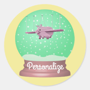 When pigs fly snow globe cute unique  classic round sticker