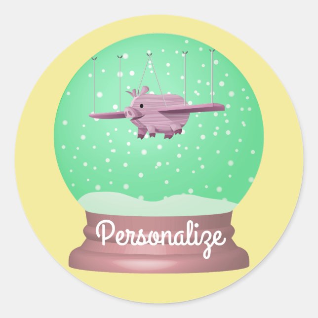 When pigs fly snow globe cute unique  classic round sticker (Front)