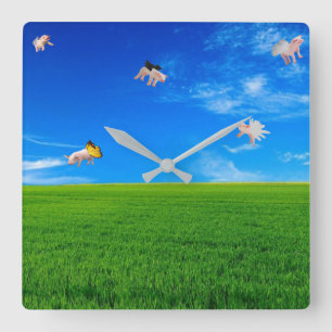 When Pigs Fly Square Clock