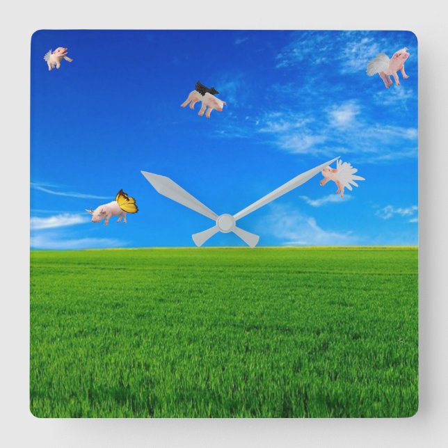 When Pigs Fly Square Clock (Front)