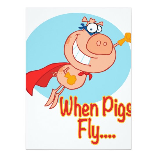 when pigs fly super hero flying piggy pig cartoon card