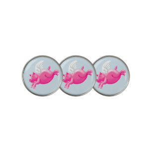 "When pigs fly" winged pink pig Golf Ball Marker