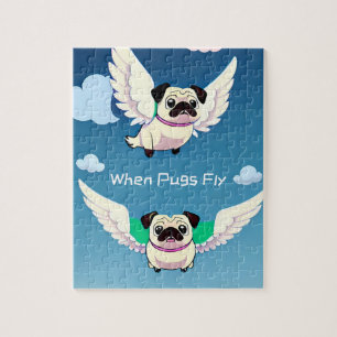 When Pugs Fly Cute Flying Puppies Cartoon Jigsaw Puzzle