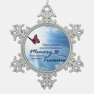 When someone you love, butterfly snowflake pewter christmas ornament