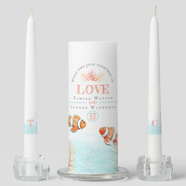 When two join together with love ocean wedding unity candle set (Front)