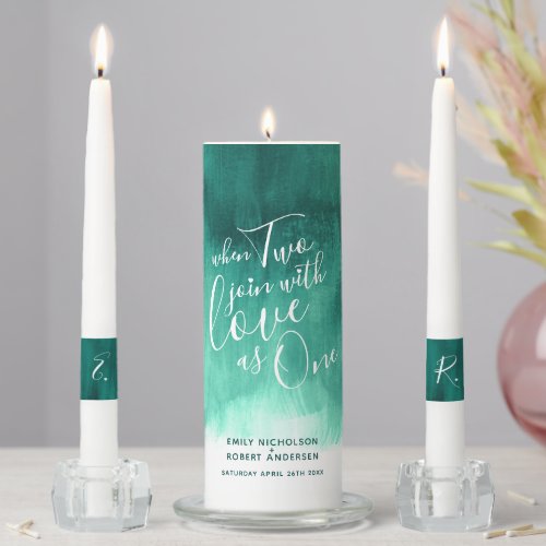 When two join with love as one abstract emerald unity candle set