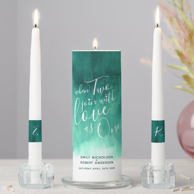 When two join with love as one abstract emerald unity candle set (In Situ)