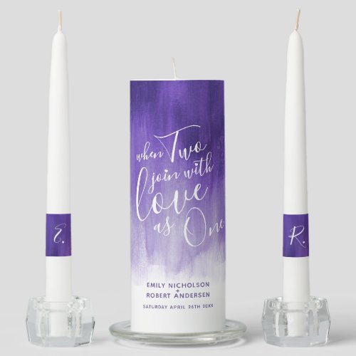 When two join with love as one abstract purple unity candle set