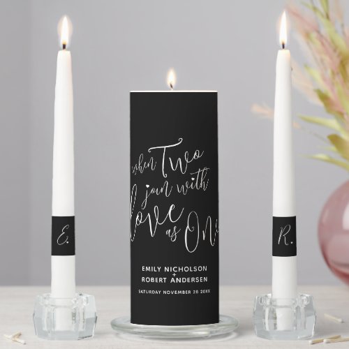 When two join with love as one black white unity candle set