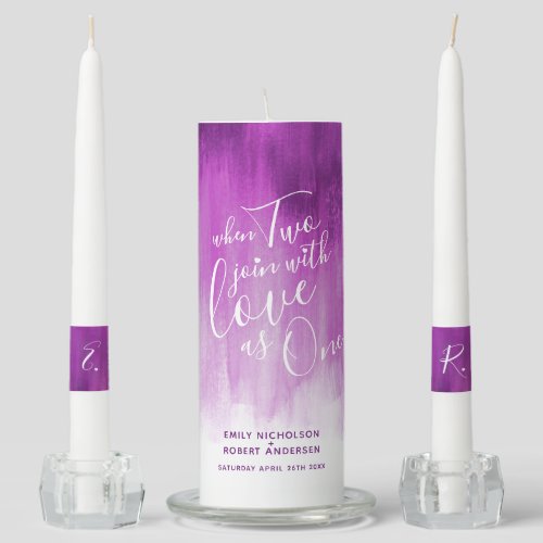 When two join with love as one purple mauve art unity candle set