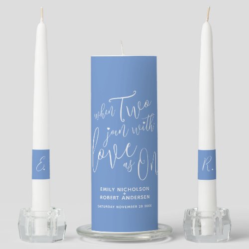 When two join with love as one sky blue white unit unity candle set