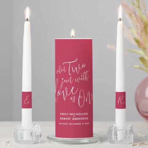 When two join with love as one viva magenta white unity candle set