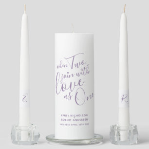 When two join with love as one white purple unity candle set