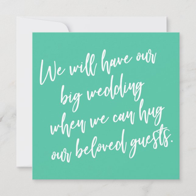 When We Can Hug Green Postponed Wedding Card (Front)