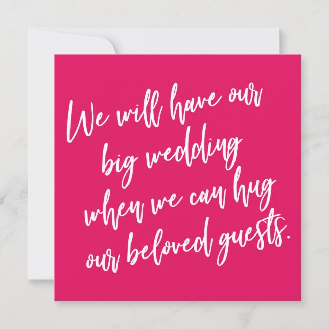 When We Can Hug Raspberry Postponed Wedding Card (Front)