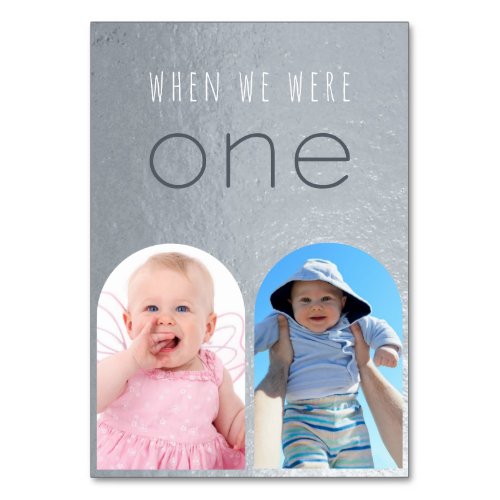 When We Were One Faux Silver Arch Childhood Photos Table Number
