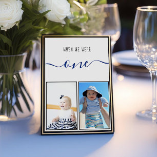 When We Were One Modern Blue Handwriting Wedding Table Number