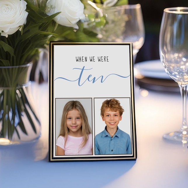 When We Were Ten Kids Photos Blue Script Wedding  Table Number (Creator Uploaded)